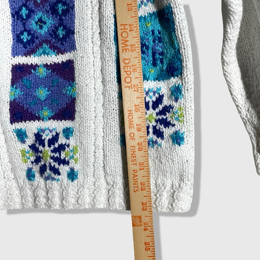 LL Bean Fair Isle Sweater Women Small White Blue Grandmacore Cottagecore Vintage - Picture 6 of 7